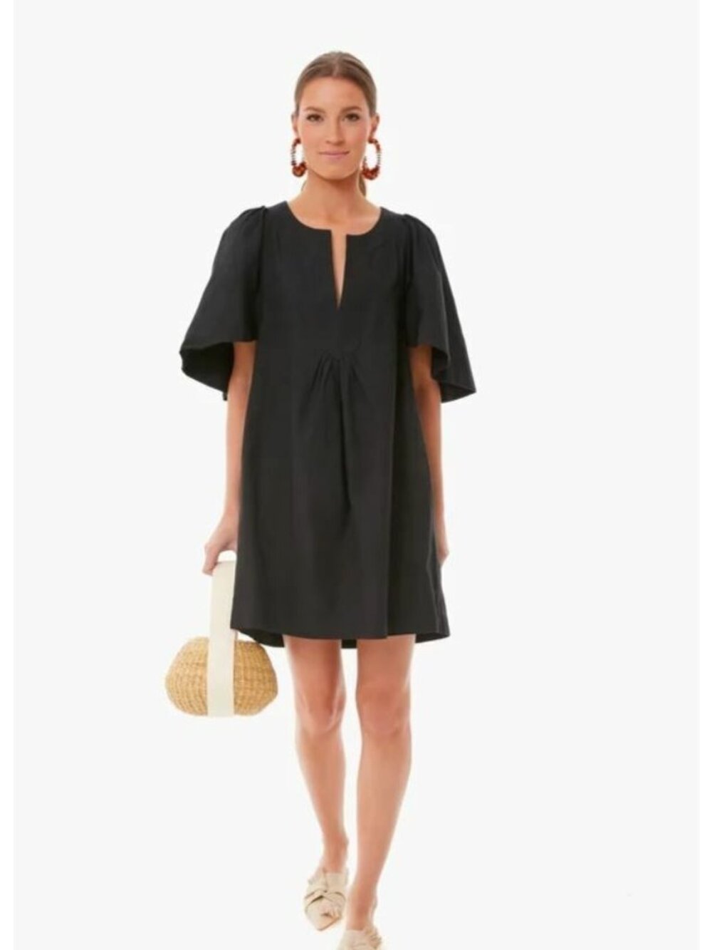 Pomander Place Tuckernuck Women's Black Finley Flutter Sleeve Dress Linen sz S